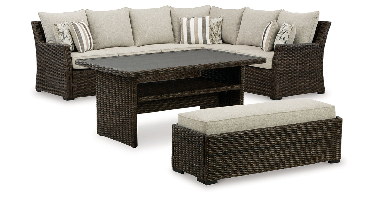 Brook Ranch Brown Outdoor Sectional Set with Coffee Table by Ashley at Eve Furniture