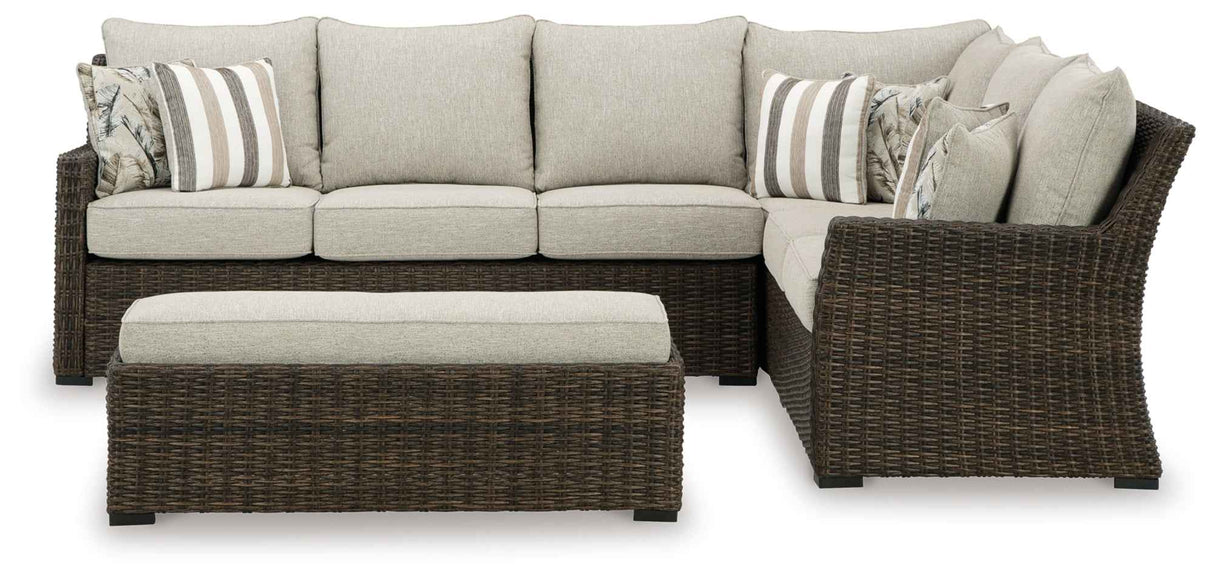 Brook Ranch Brown Outdoor Sectional Set with Lounge Chair and Coffee Table by Ashley at Eve Furniture