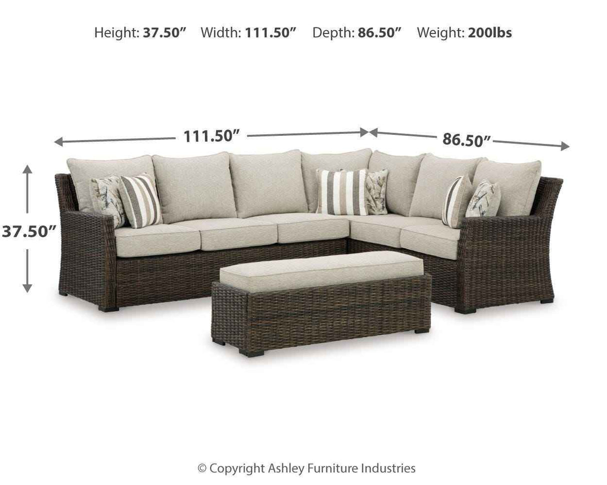 Brook Ranch Brown Outdoor Sectional Set with Lounge Chair and Coffee Table by Ashley at Eve Furniture