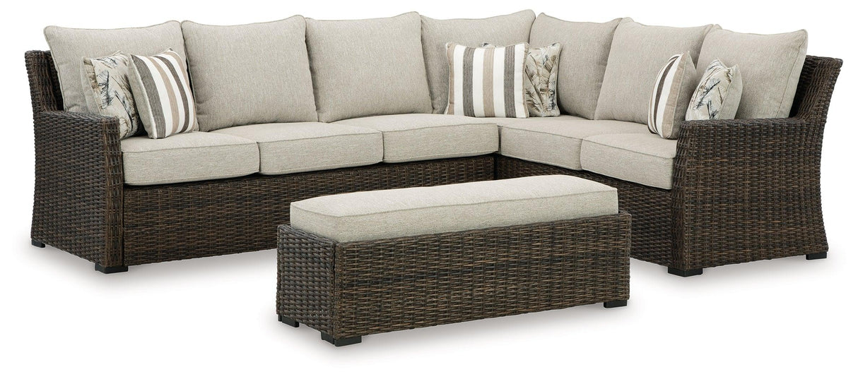 Brook Ranch Brown Outdoor Sofa Sectional with Cushion by Ashley at Eve Furniture