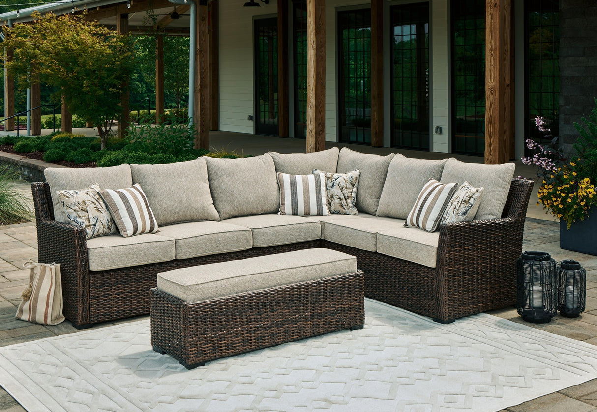 Brook Ranch Brown Outdoor Sofa Sectional with Cushion by Ashley at Eve Furniture