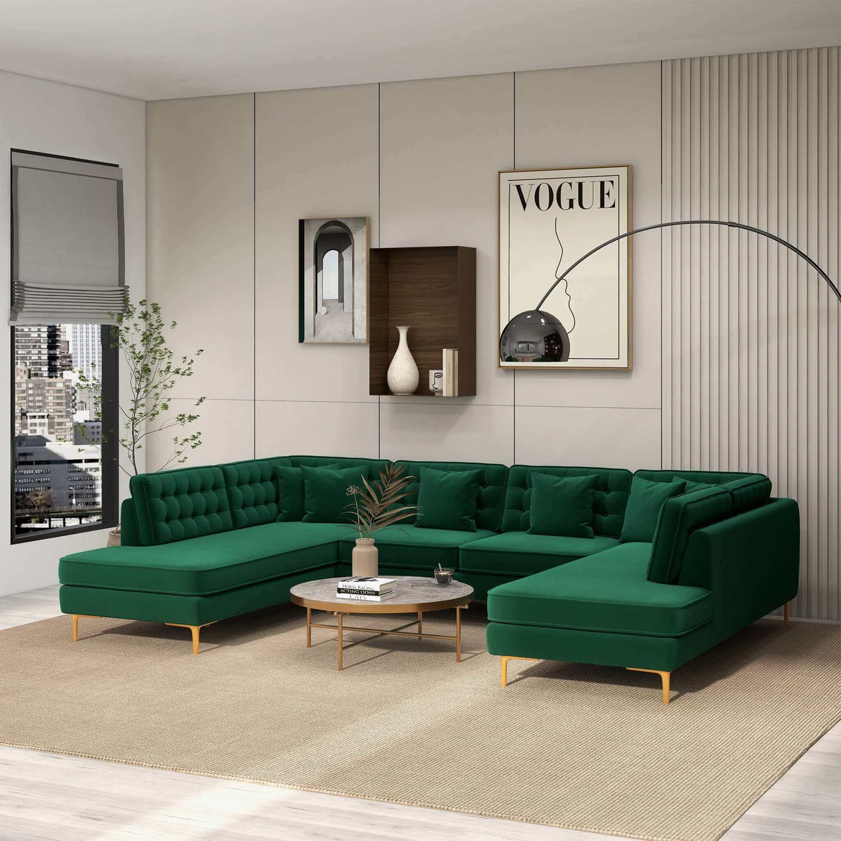 Brooke Green Velvet U Shape Corner Sofa by Ashcroft Furniture at Eve Furniture