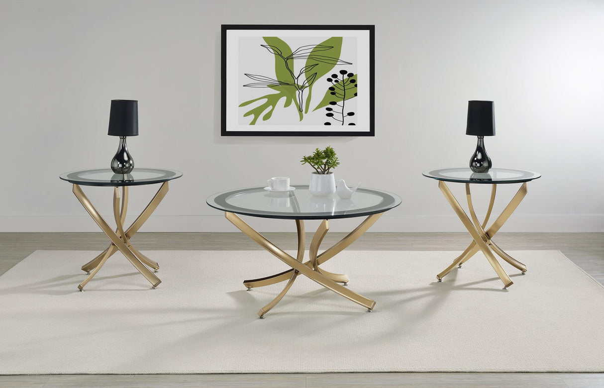 Brooke Rose Brass 3-Piece Round Coffee and End Table Set by Coaster at Eve Furniture