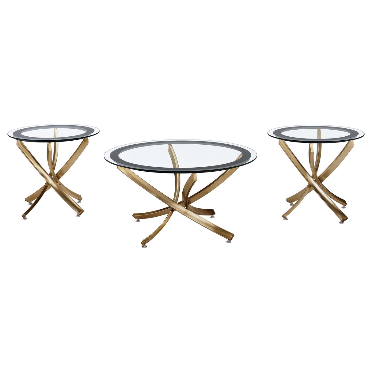 Brooke Rose Brass 3-Piece Round Coffee and End Table Set by Coaster at Eve Furniture