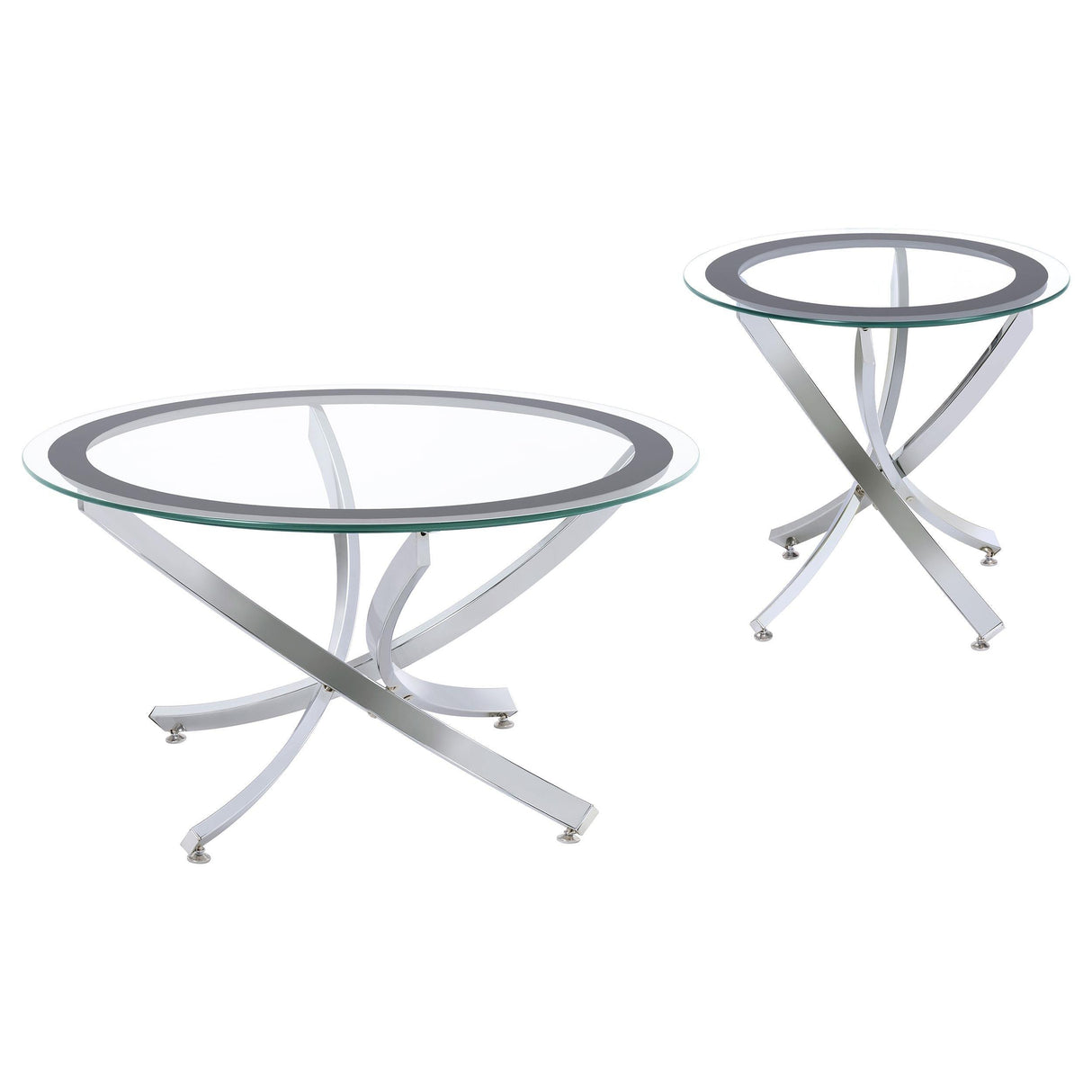 Brooke Chrome 2-piece Round Glass Top Coffee Table Set by Coaster at Eve Furniture
