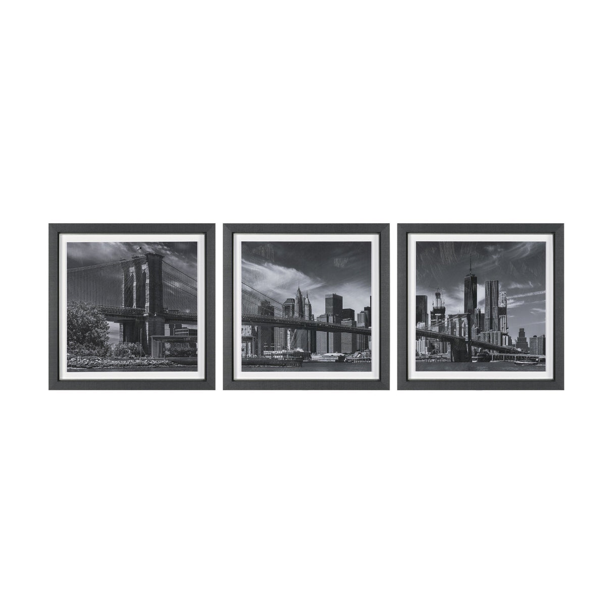 Brooklyn Bridge (Set of 3) by Richard Silver Textured Framed Art Print Matted under Glass by Mercana at Eve Furniture