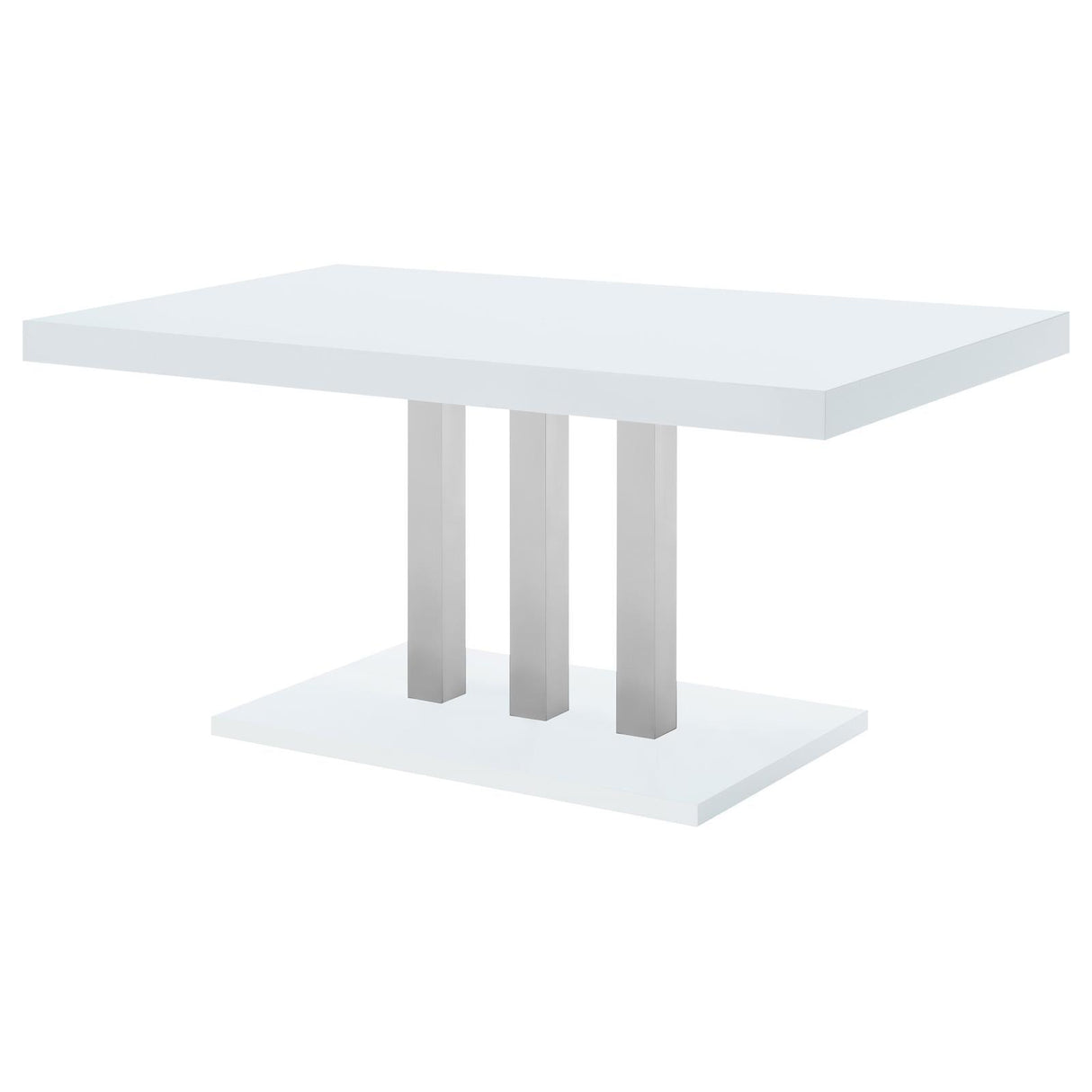 Brooklyn White High Gloss/Chrome Rectangular Dining Table by Coaster at Eve Furniture