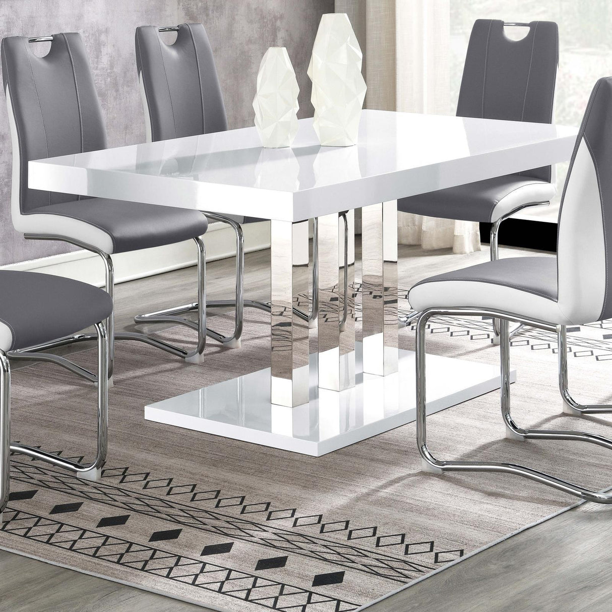Brooklyn White High Gloss/Chrome Rectangular Dining Table by Coaster at Eve Furniture