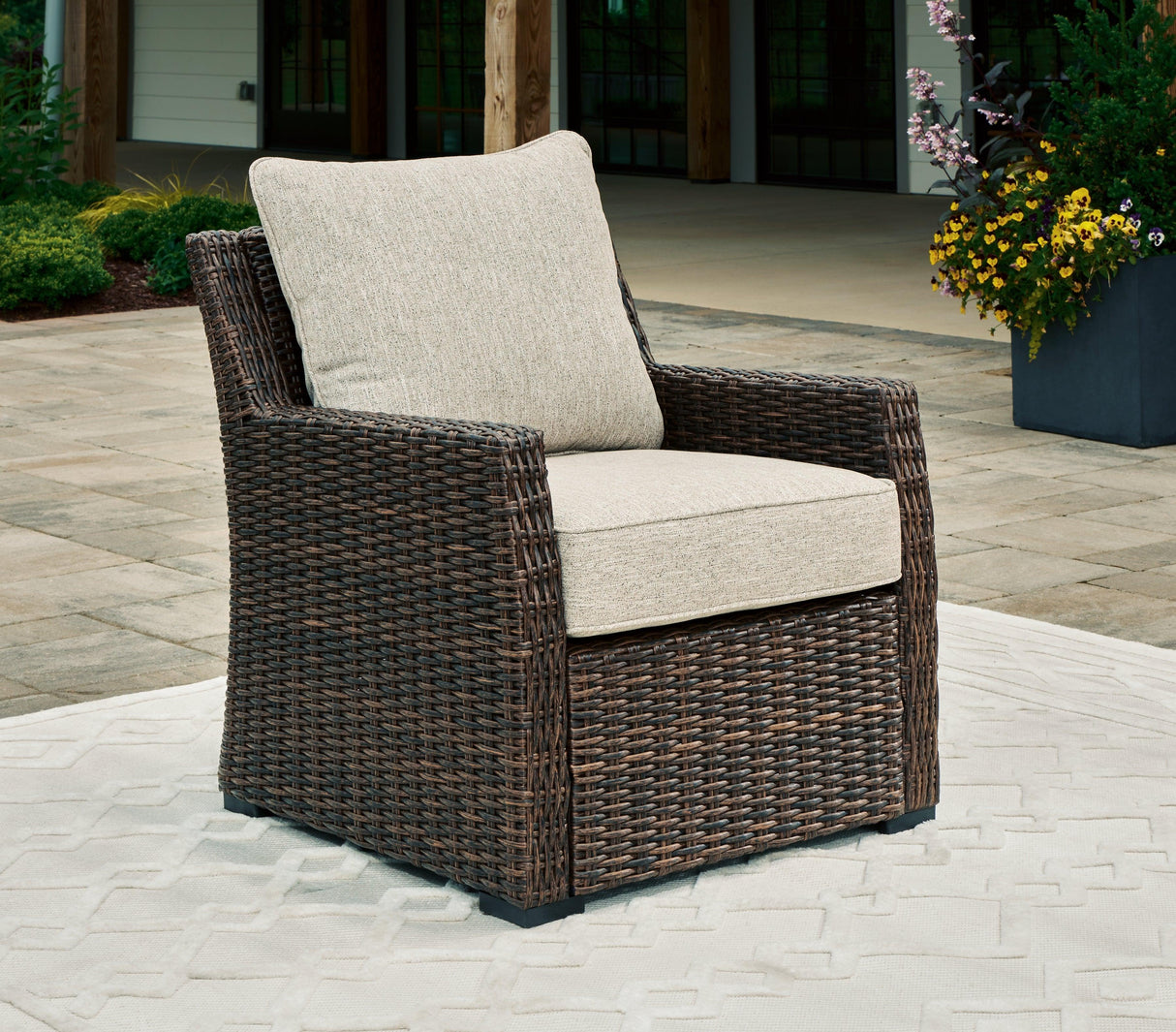 Brook Ranch Brown Outdoor Lounge Chair with cushion by Ashley at Eve Furniture