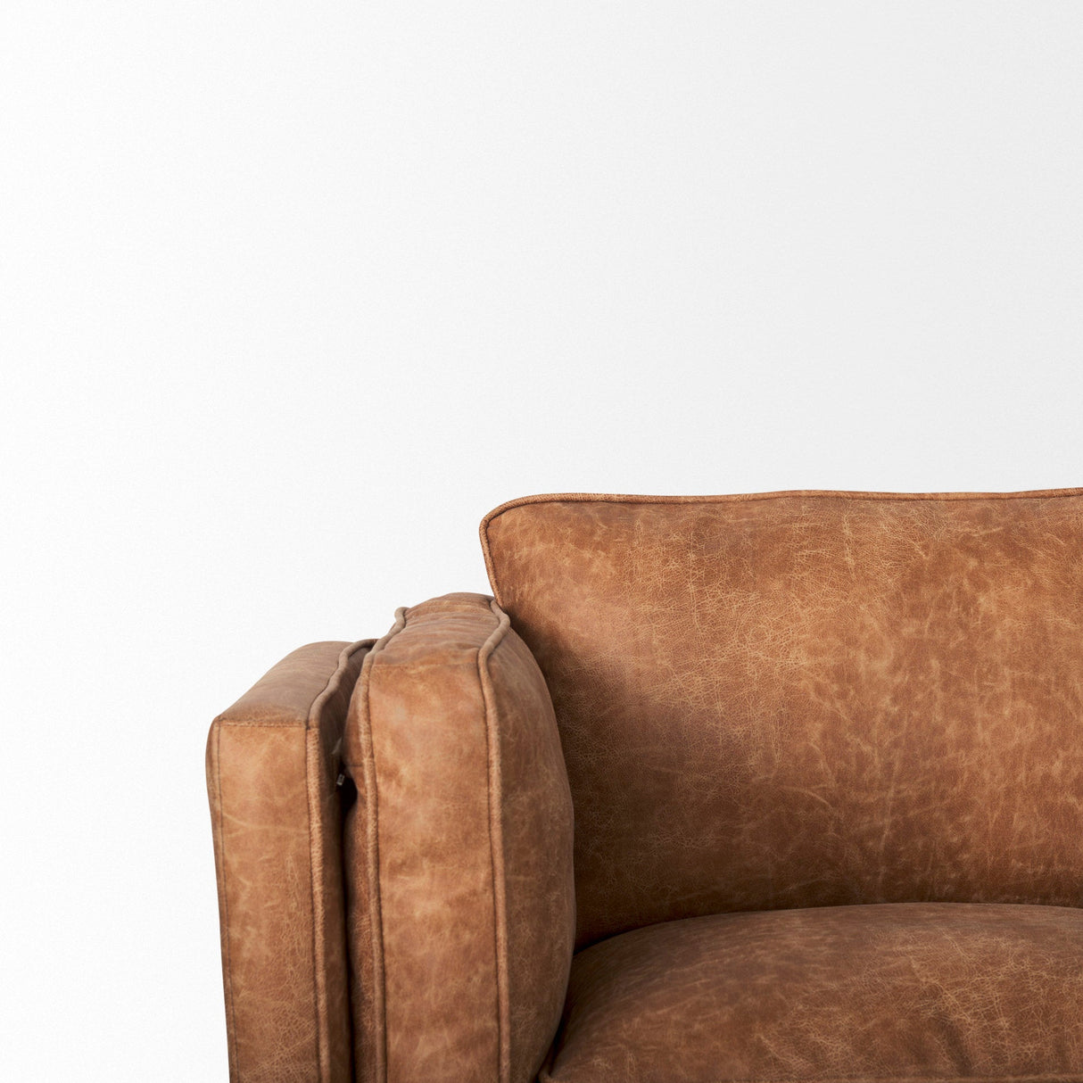 Brooks Cognac Faux Leather Three Seater Sofa With Medium Brown Wooden Legs by Mercana at Eve Furniture