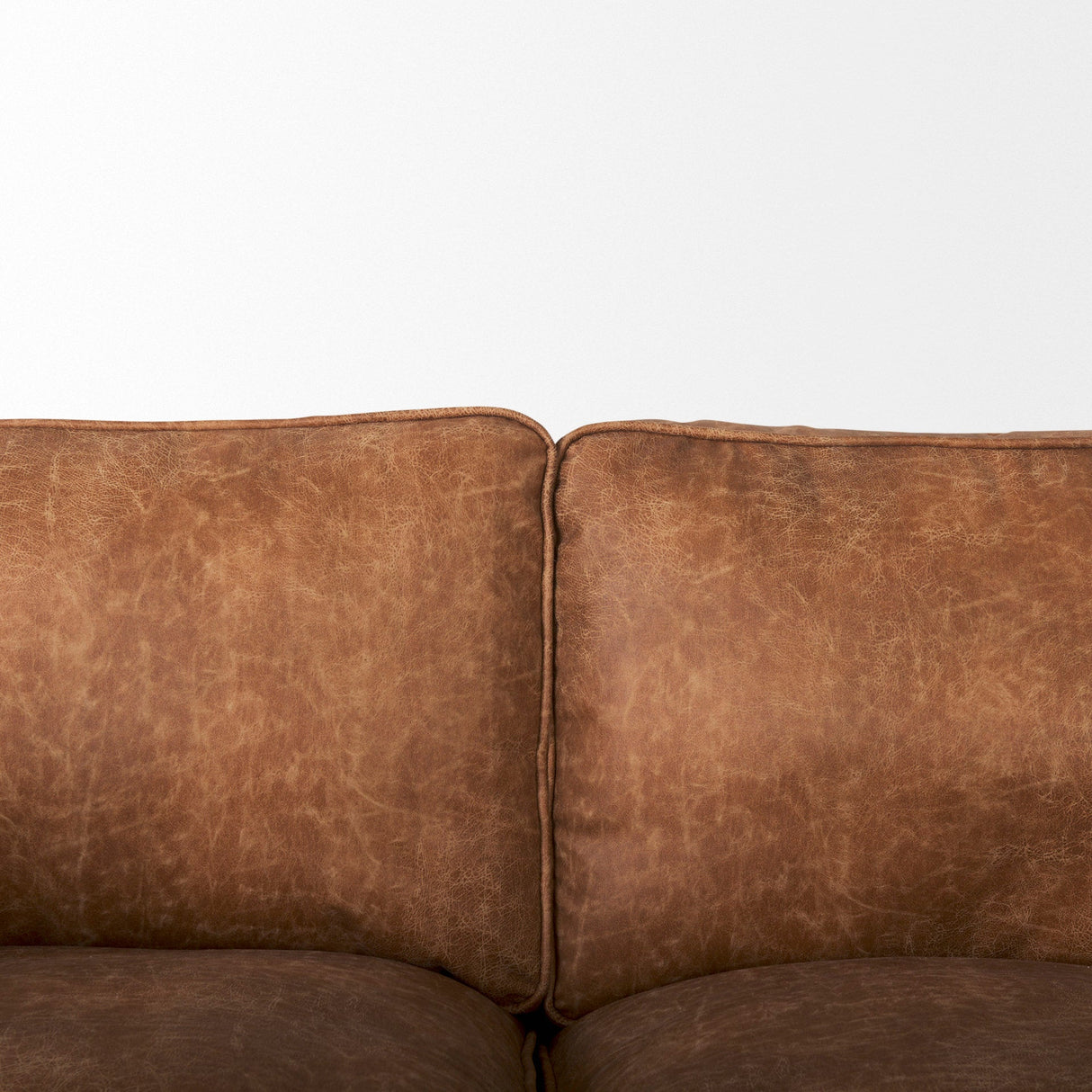 Brooks Cognac Faux Leather Three Seater Sofa With Medium Brown Wooden Legs by Mercana at Eve Furniture