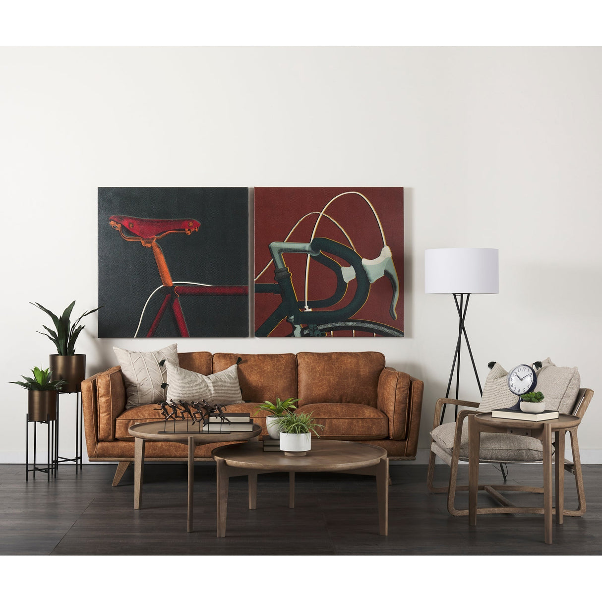 Brooks Cognac Faux Leather Three Seater Sofa With Medium Brown Wooden Legs by Mercana at Eve Furniture