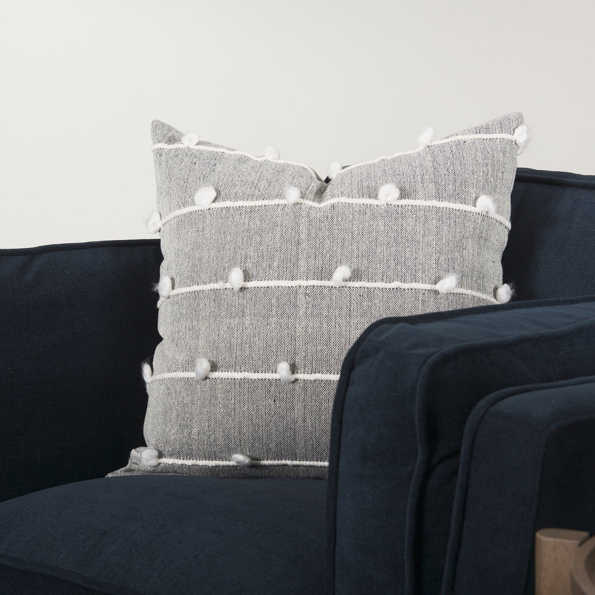 Brooks Navy Blue Fabric Chair W/ Medium Brown Wooden Legs by Mercana at Eve Furniture