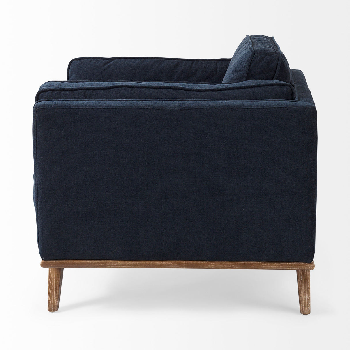Brooks Navy Blue Fabric Chair W/ Medium Brown Wooden Legs by Mercana at Eve Furniture