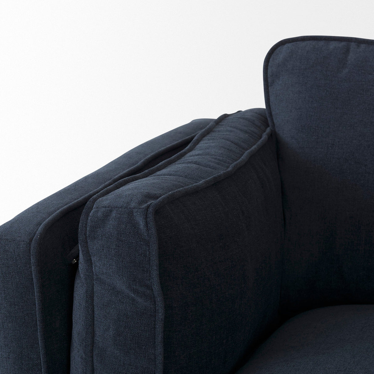 Brooks Navy Blue Fabric Three Seater Sofa W/ Medium Brown Wooden Legs by Mercana at Eve Furniture
