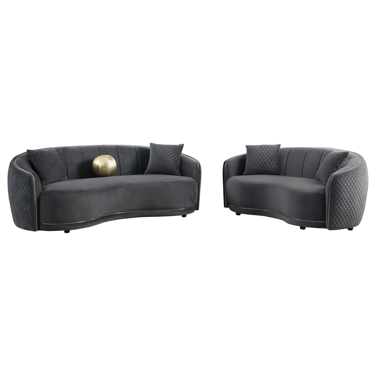 Brookside Dark Gray Velvet Upholstered Curved Loveseat by Coaster at Eve Furniture