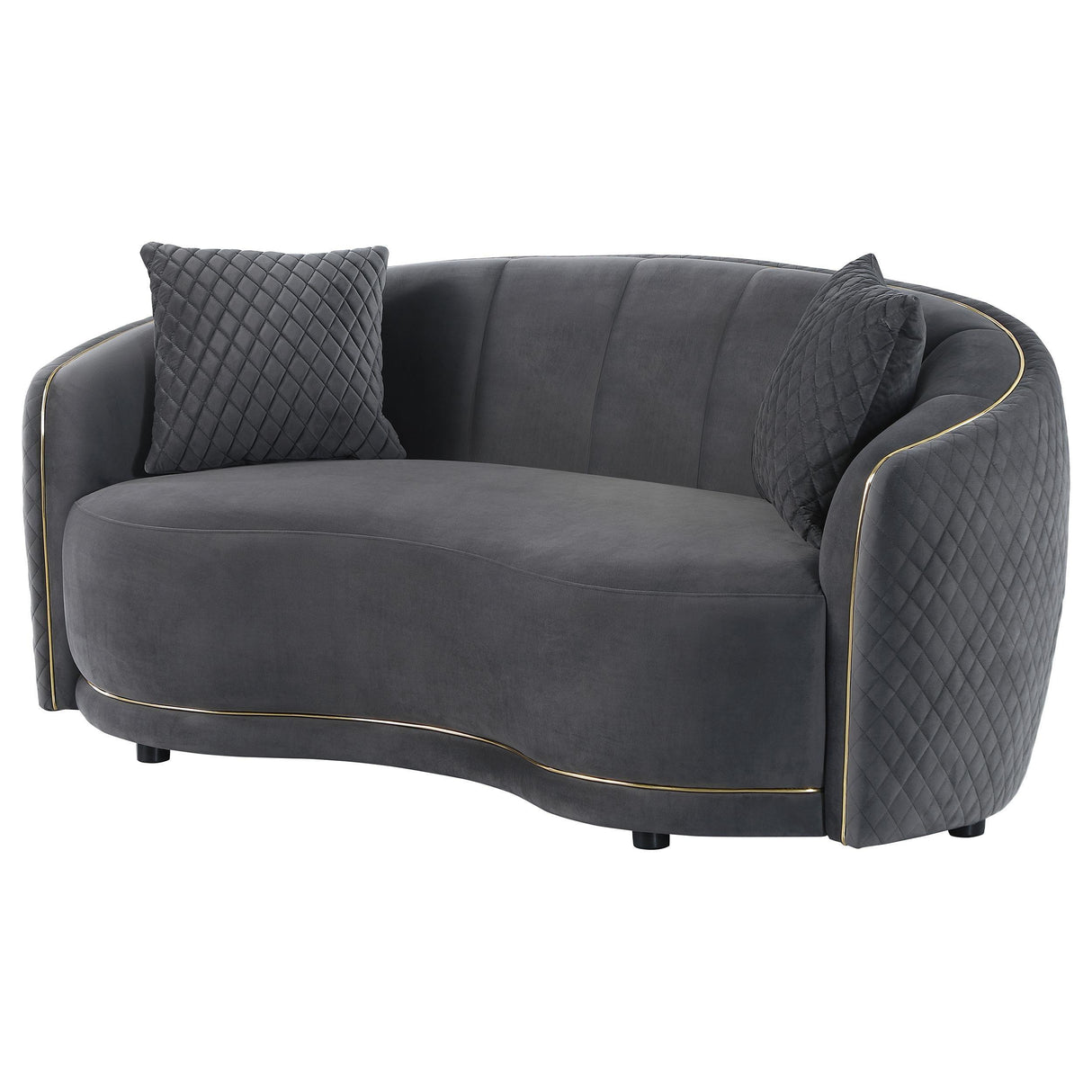 Brookside Dark Gray Velvet Upholstered Curved Loveseat by Coaster at Eve Furniture