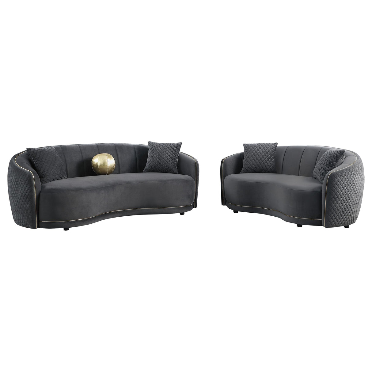 Brookside Dark Grey Velvet Upholstered Curved Sofa by Coaster at Eve Furniture