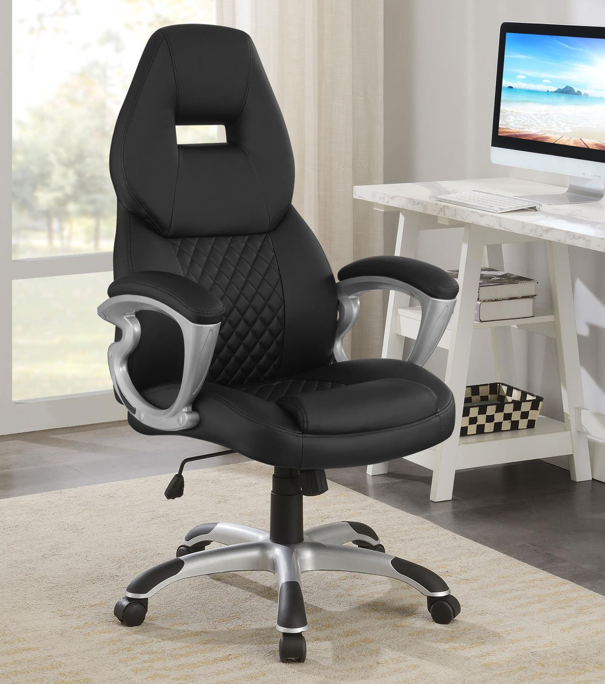 Bruce Black and Silver Adjustable Height Office Chair by Coaster at Eve Furniture