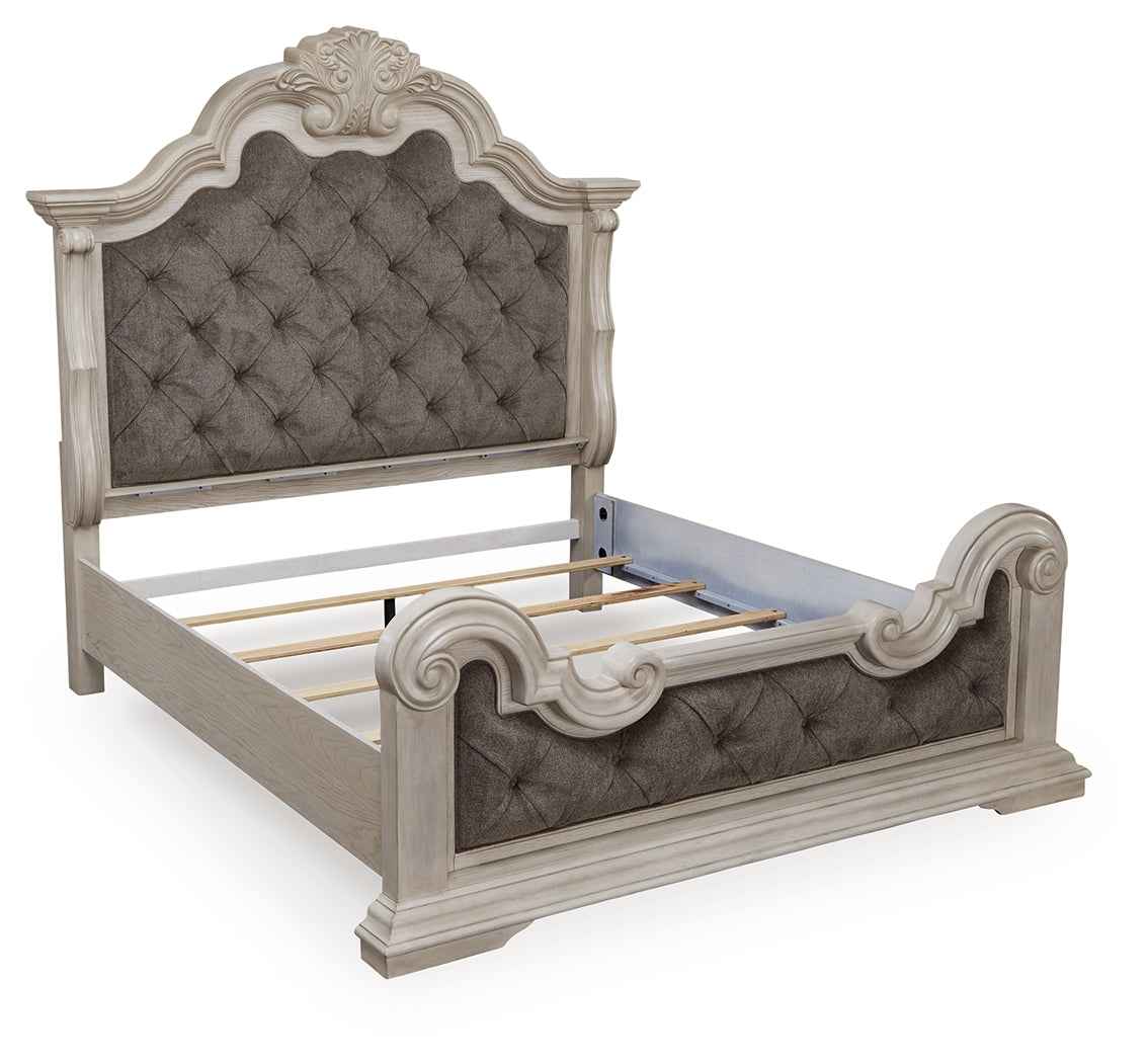 Bruchandi Antique White King Upholstered Panel Bed by Ashley at Eve Furniture