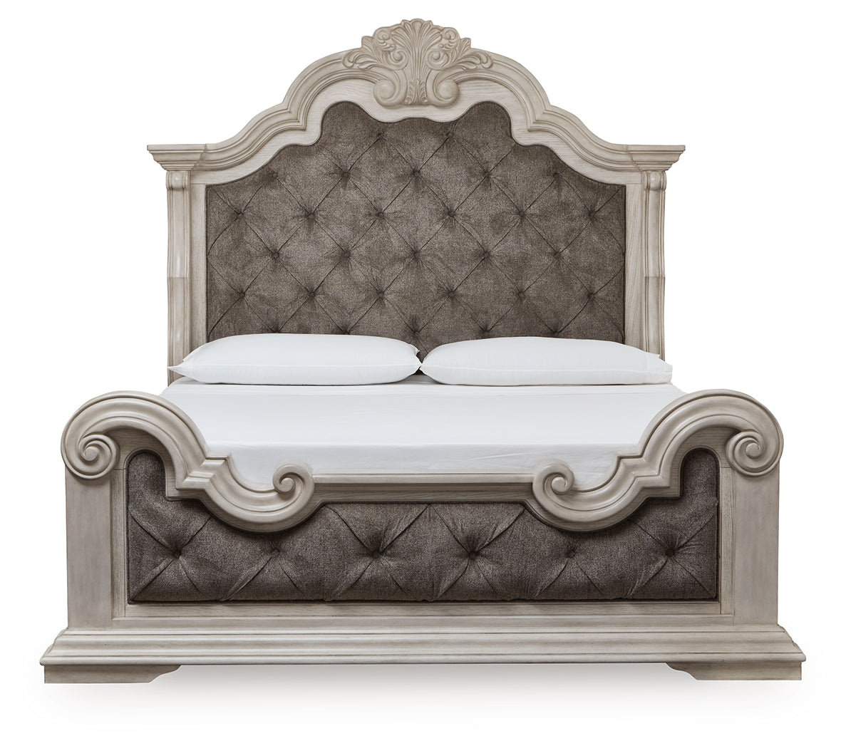 Bruchandi Antique White King Upholstered Panel Bed by Ashley at Eve Furniture