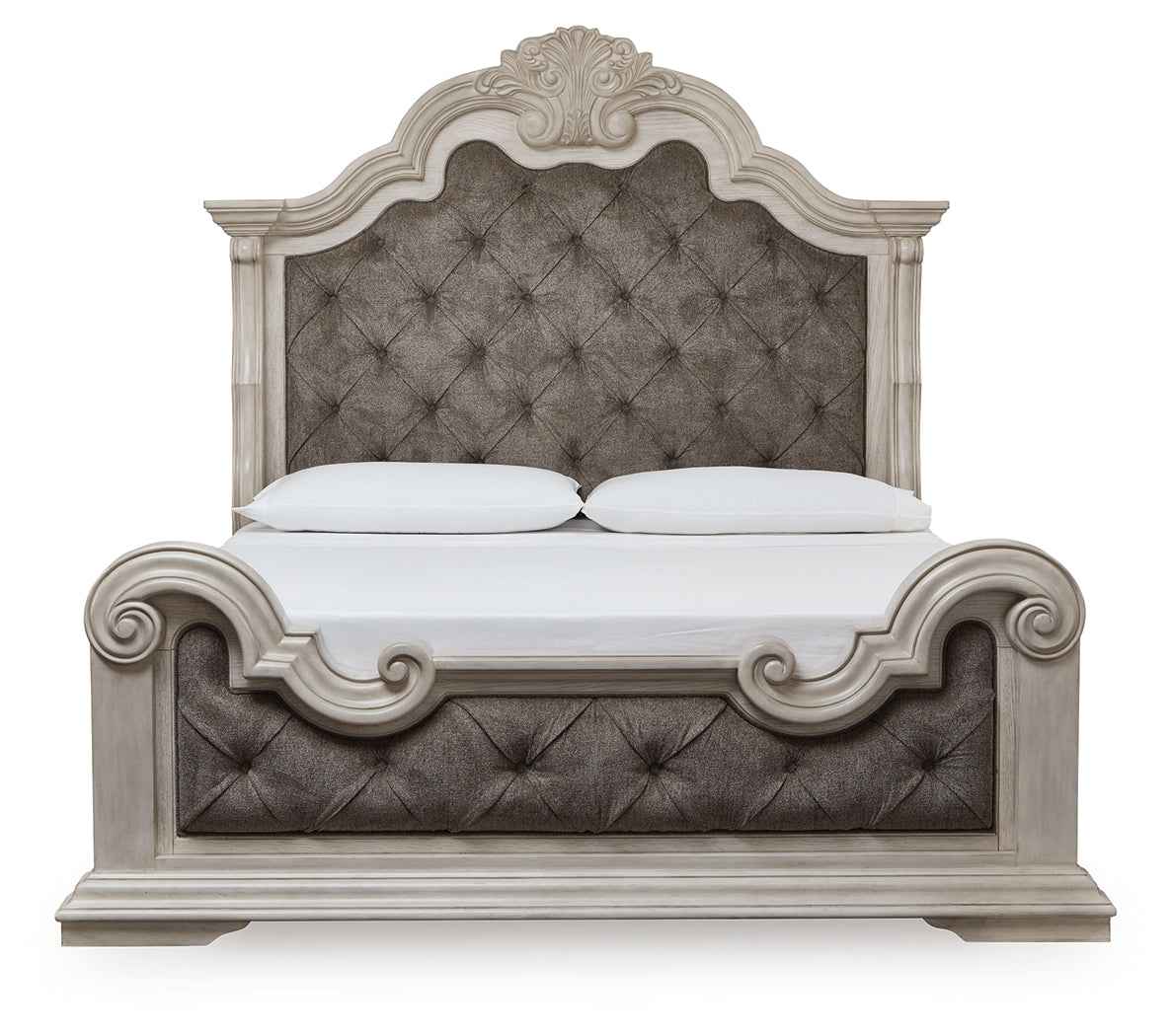 Bruchandi Antique White King Upholstered Panel Bed by Ashley at Eve Furniture