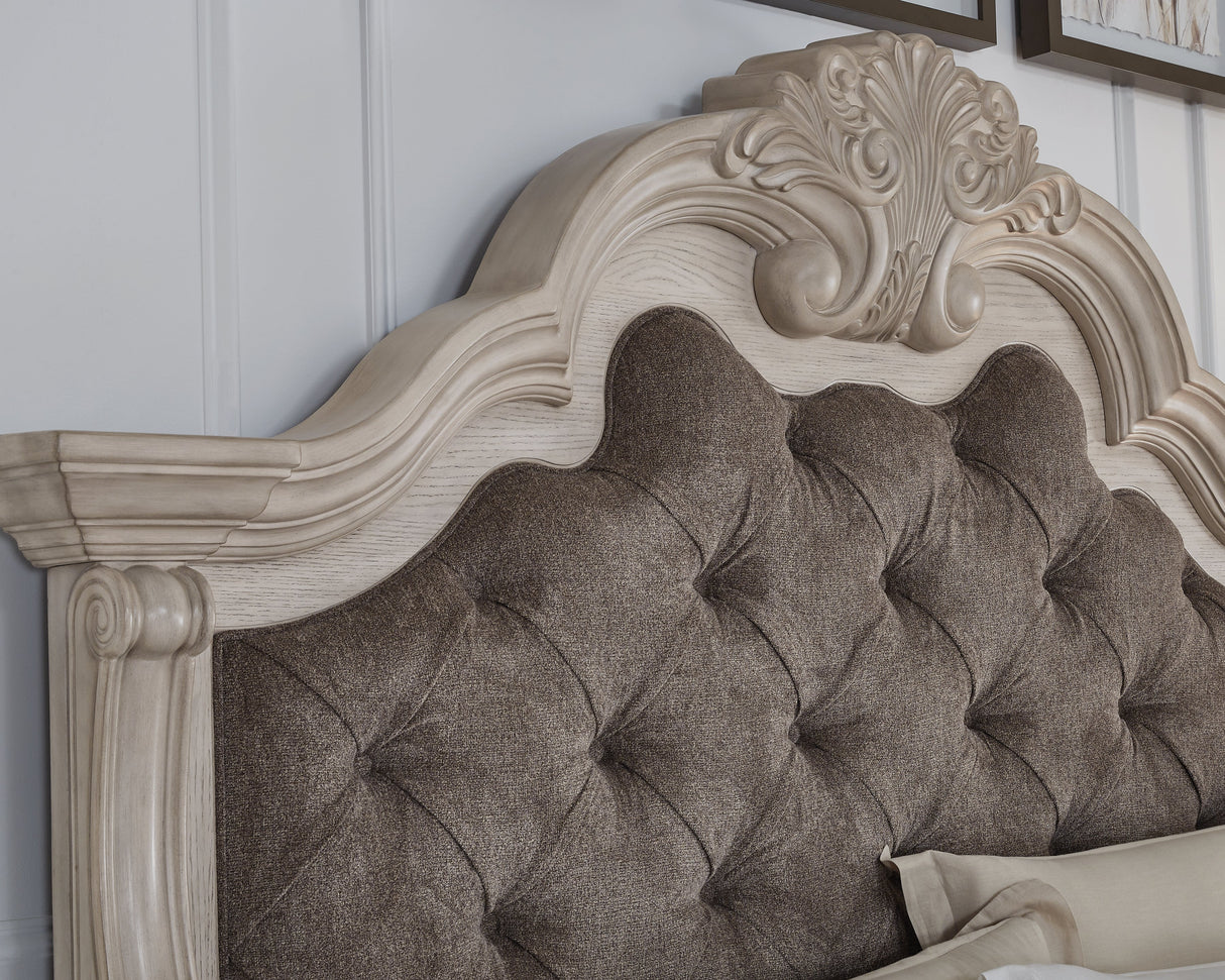 Bruchandi Antique White King Upholstered Panel Bed by Ashley at Eve Furniture