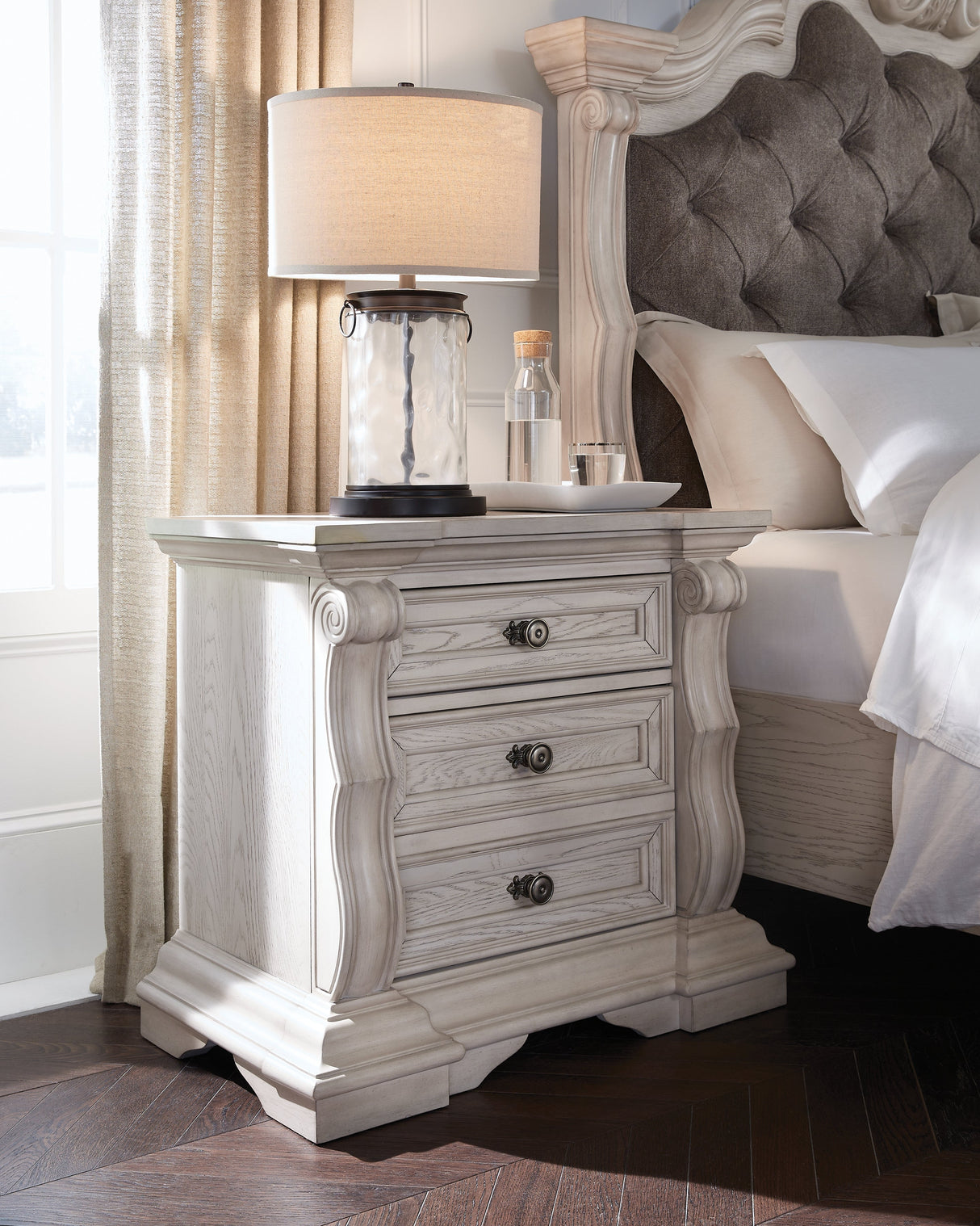 Bruchandi Antique White Upholstered Panel Bedroom Set by Ashley at Eve Furniture