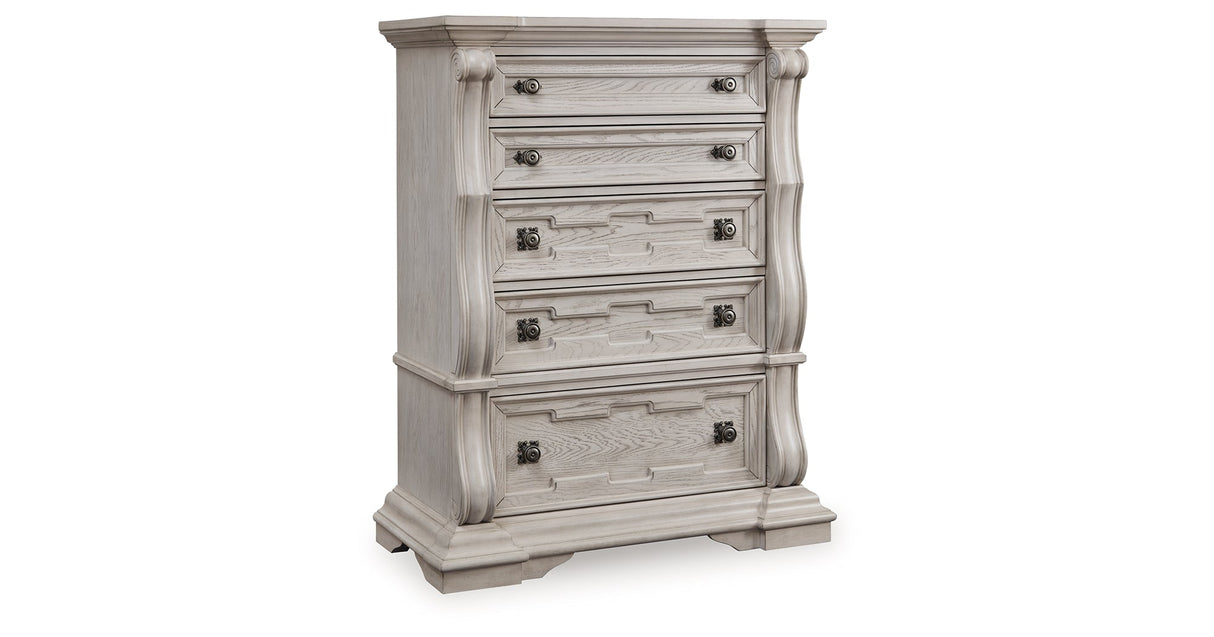 Bruchandi Antique White Upholstered Panel Bedroom Set by Ashley at Eve Furniture