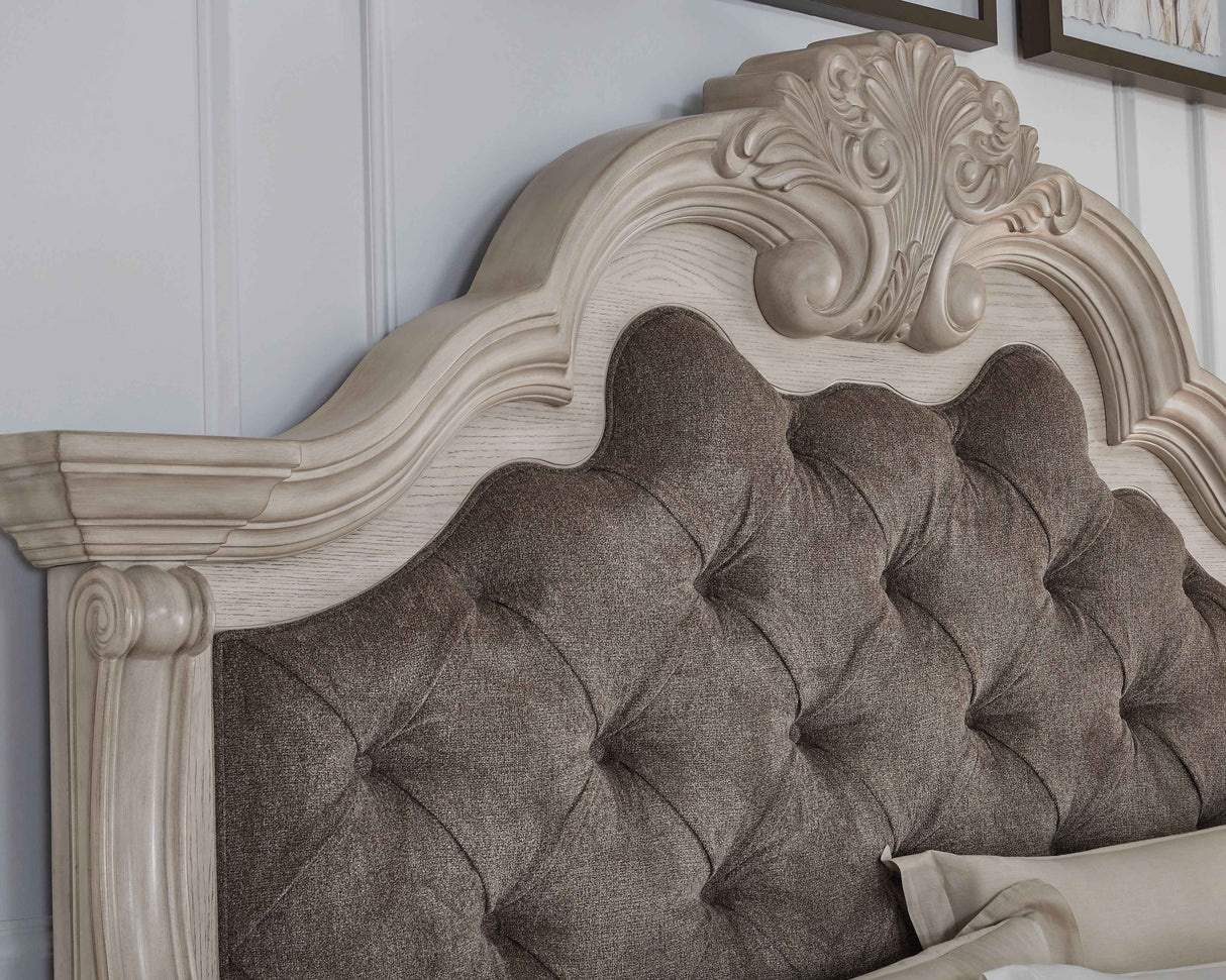 Bruchandi Antique White Upholstered Panel Bedroom Set by Ashley at Eve Furniture