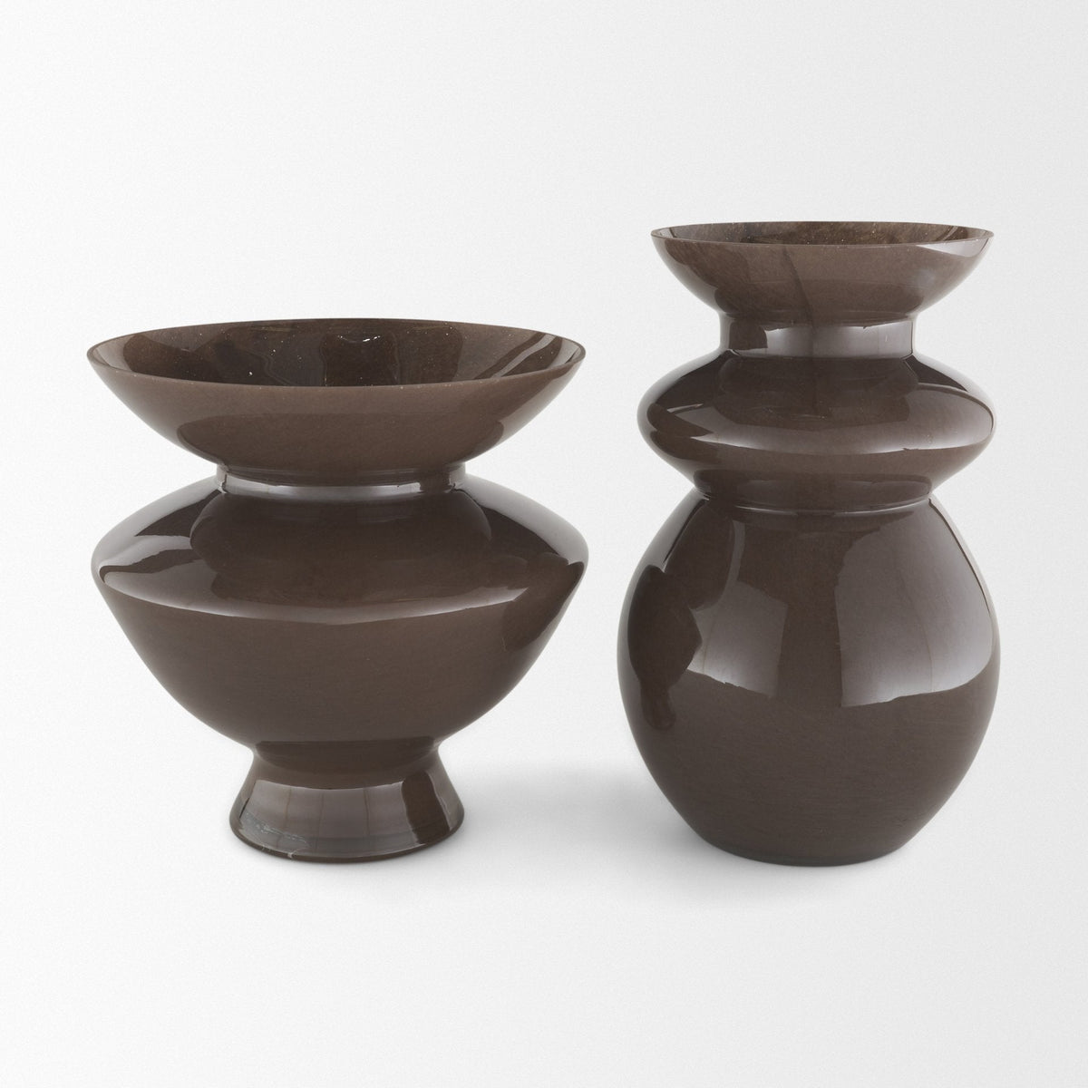 Bruna Wide Mouth Geometric Brown Glass Vase by Mercana at Eve Furniture