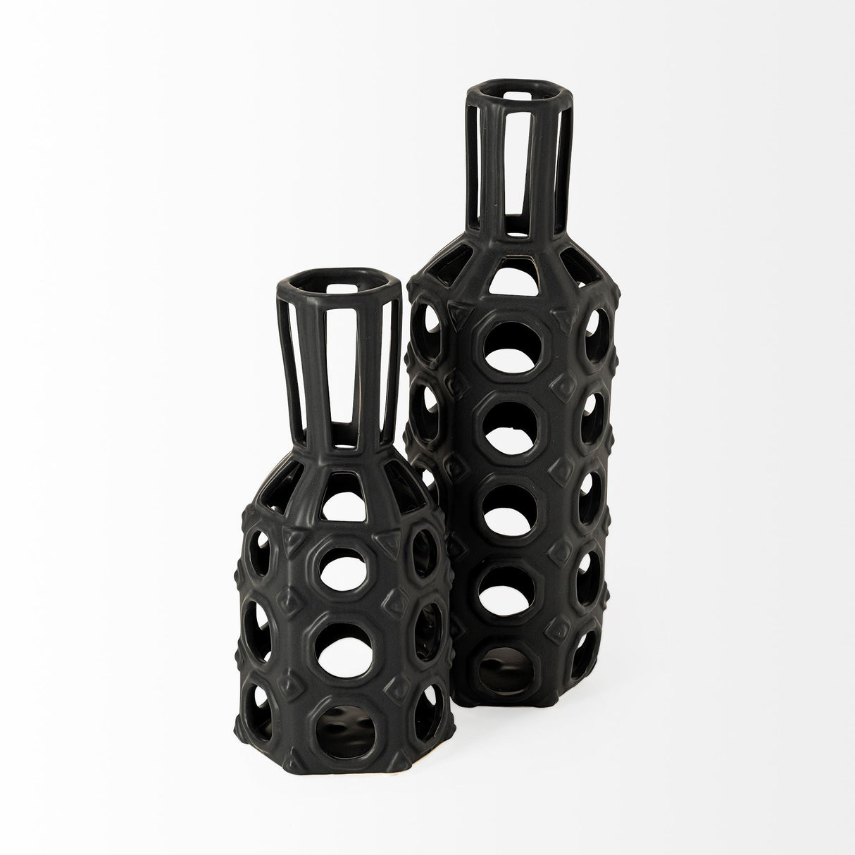 Brunel Small Black Drum-Shaped Ceramic Vase by Mercana at Eve Furniture