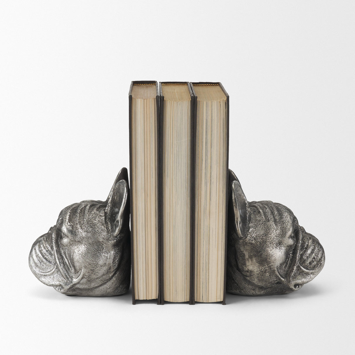 Bruno (Set of 2) 5L x 5W Silver American Bulldog Bookends by Mercana at Eve Furniture