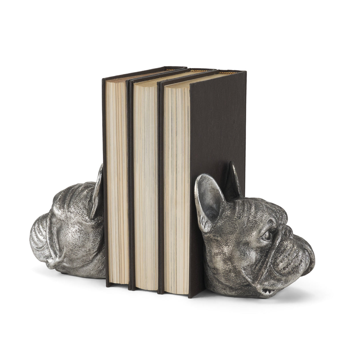 Bruno (Set of 2) 5L x 5W Silver American Bulldog Bookends by Mercana at Eve Furniture