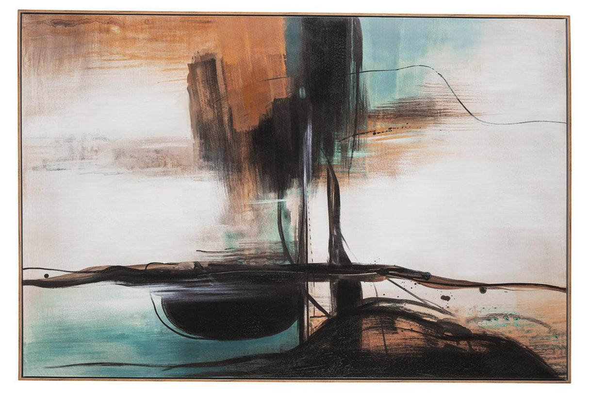 Brunonia Teal/Orange/Black Wall Art by Ashley at Eve Furniture