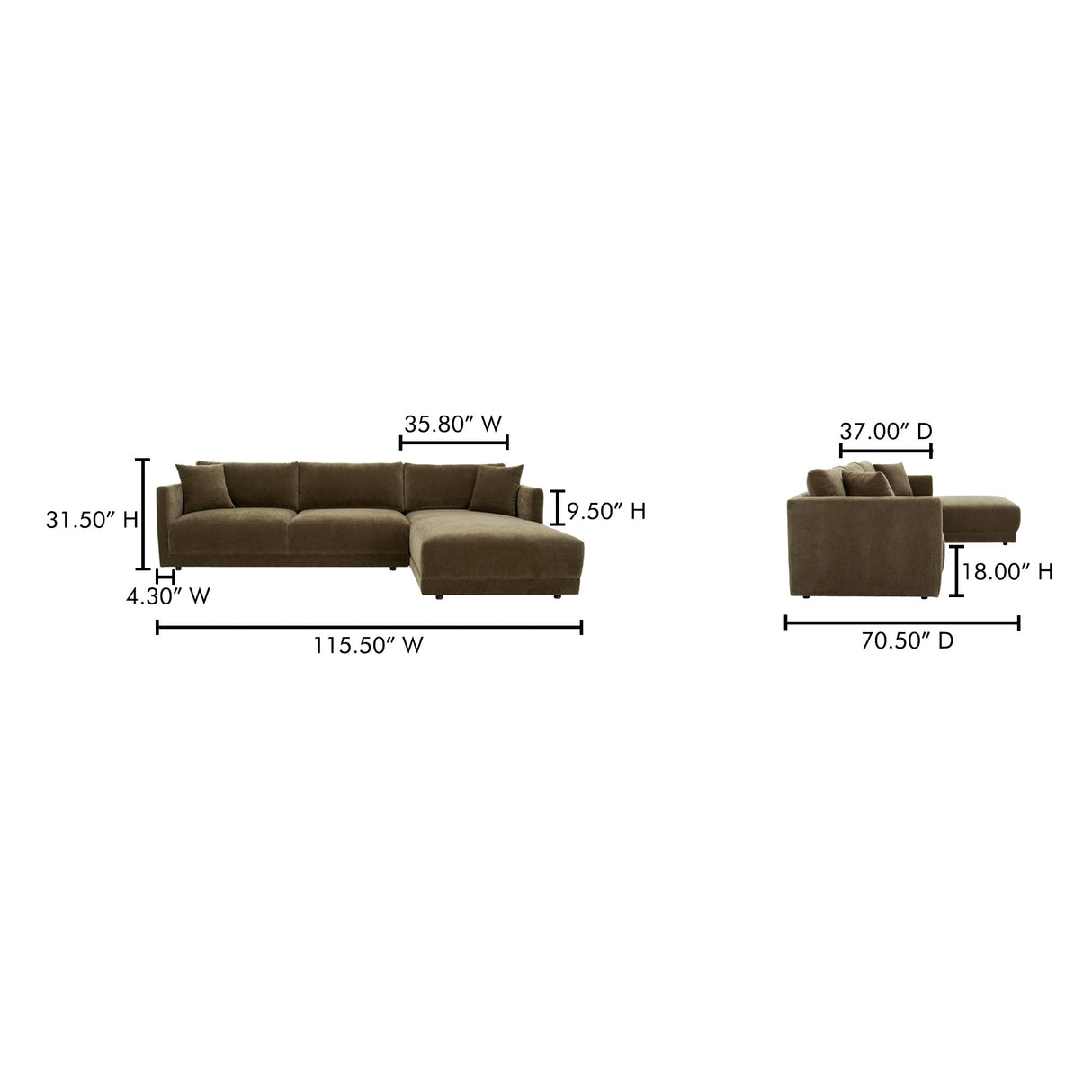 Bryn Cedar Green Right Sectional by Moe's Home at Eve Furniture