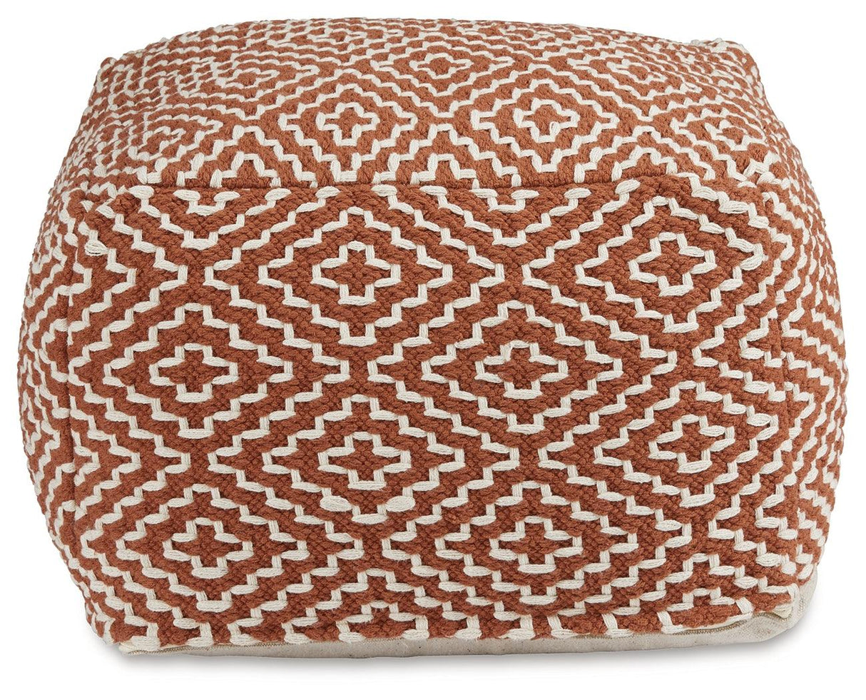 Brynnsen Rust/Ivory Pouf by Ashley at Eve Furniture