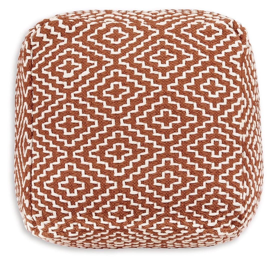 Brynnsen Rust/Ivory Pouf by Ashley at Eve Furniture