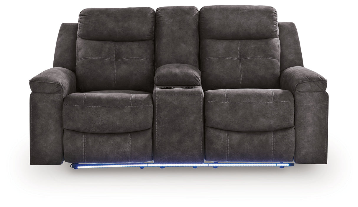 Brysonview Charcoal Reclining Loveseat with Console by Ashley at Eve Furniture