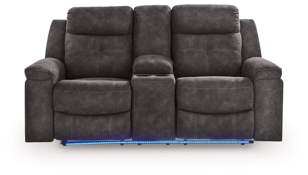 Brysonview Charcoal Reclining Loveseat with Console by Ashley at Eve Furniture
