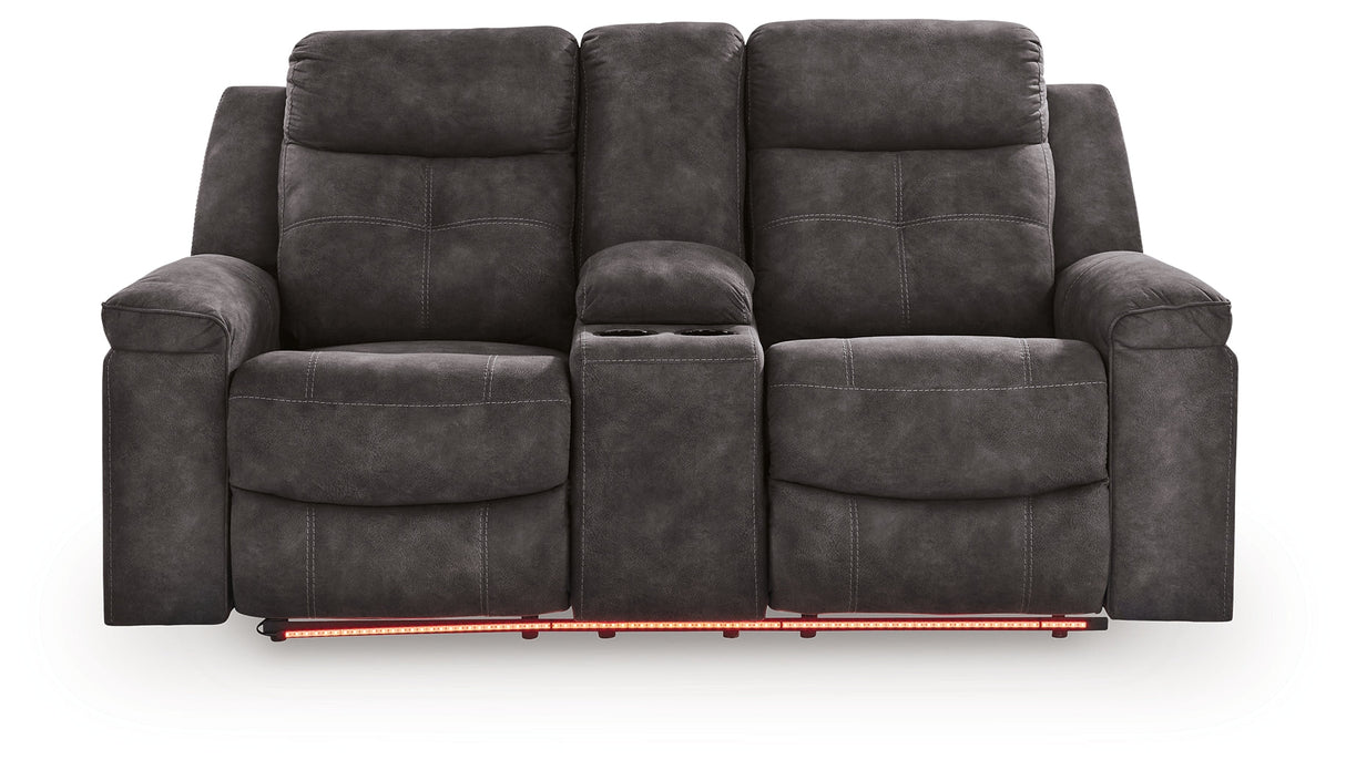 Brysonview Charcoal Reclining Loveseat with Console by Ashley at Eve Furniture