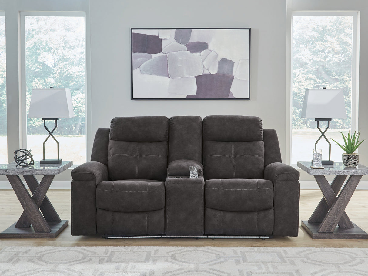 Brysonview Charcoal Reclining Loveseat with Console by Ashley at Eve Furniture