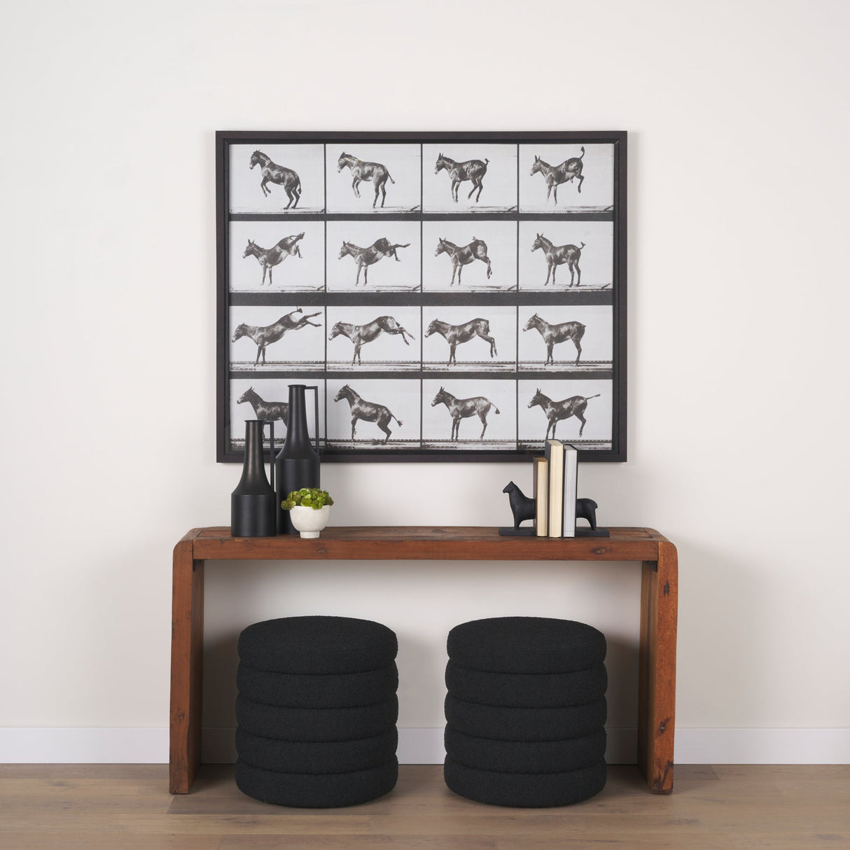 Bucking and Kicking by Eadweard Muybridge Hand Embellished Framed Art Print Matted under Glass by Mercana at Eve Furniture