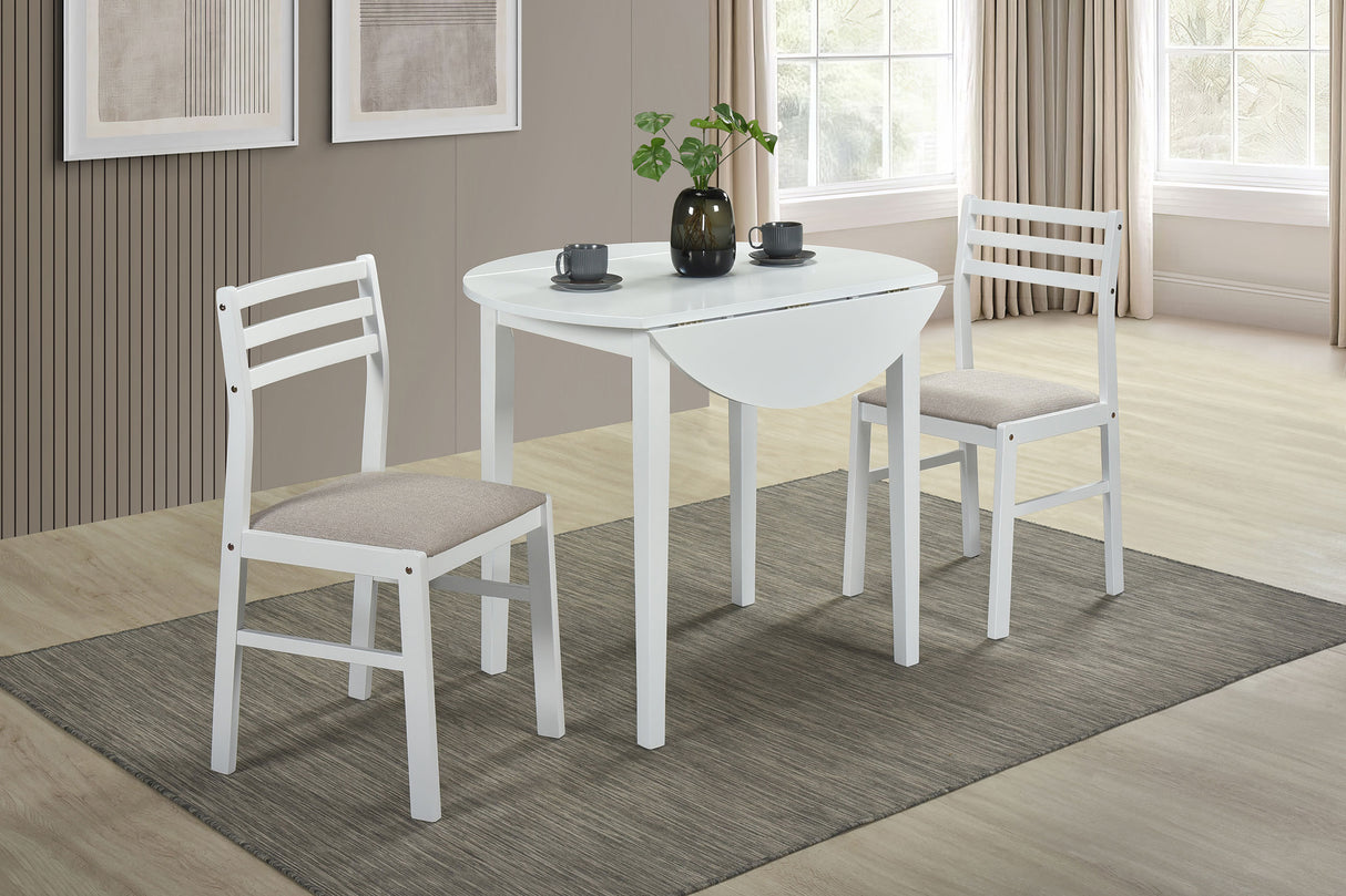 Bucknell White 3-Piece Round Drop Leaf Dining Room Set by Coaster at Eve Furniture