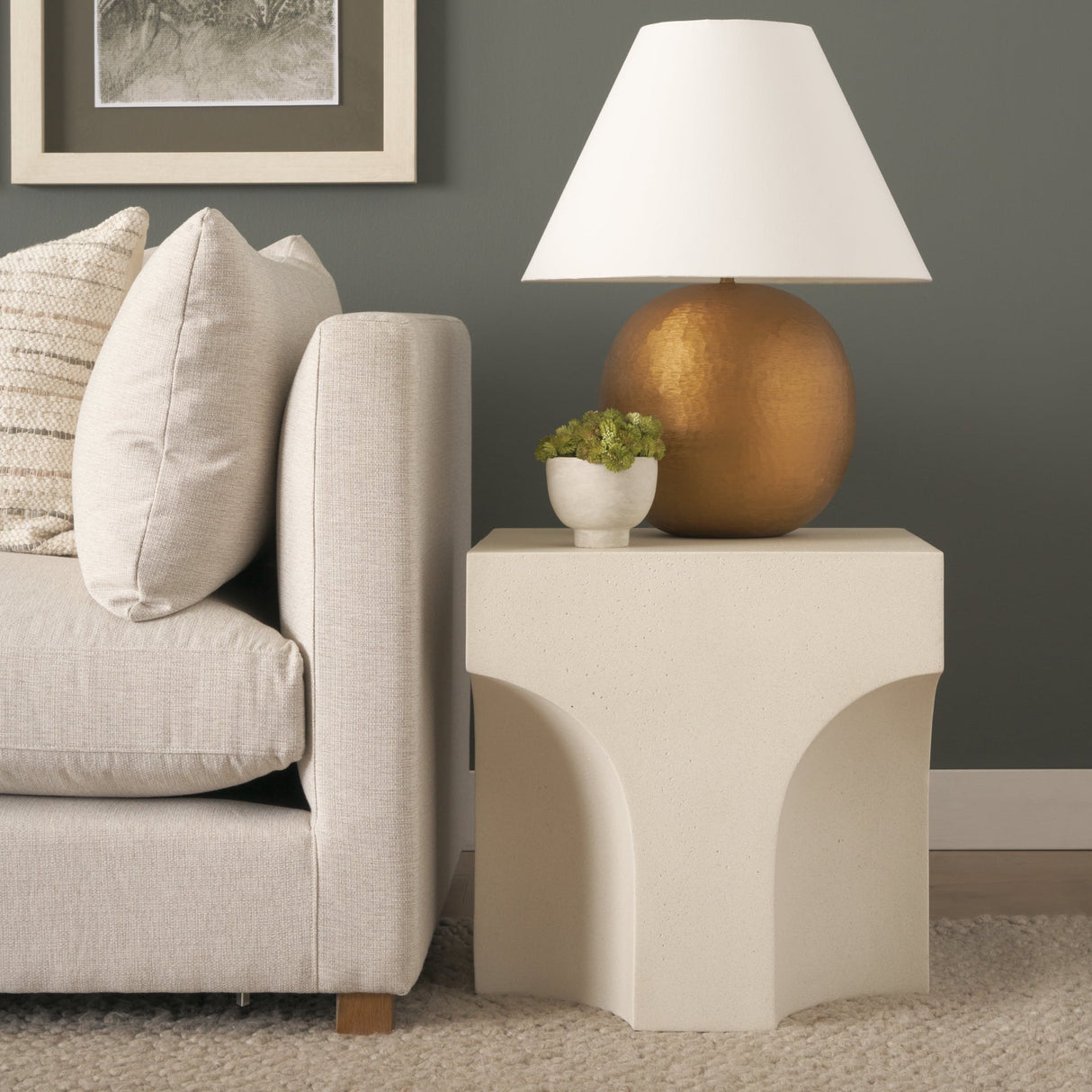 Bunda Square Sculptural Stone Finish Accent Table by Mercana at Eve Furniture