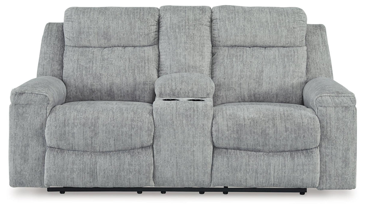 Buntington Pewter Reclining Loveseat with Console by Ashley at Eve Furniture