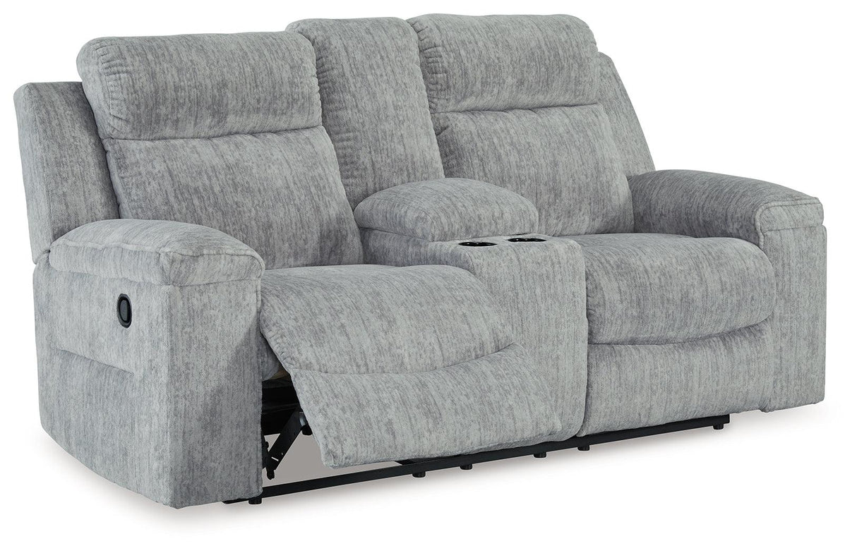 Buntington Pewter Reclining Loveseat with Console by Ashley at Eve Furniture