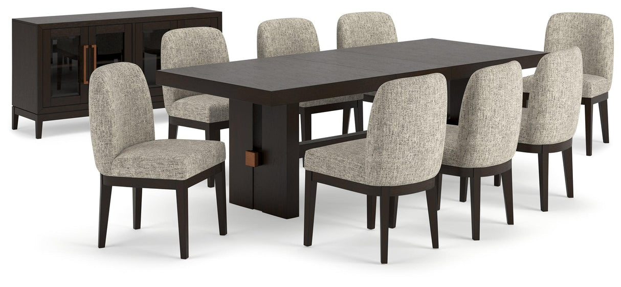 Burkhaus Dark Brown Dining Table and 8 Chairs with Server by Ashley at Eve Furniture