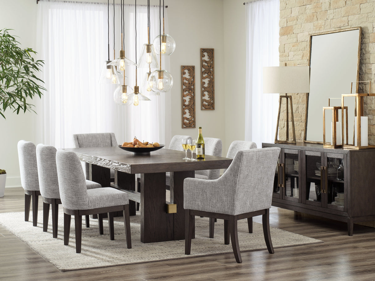 Burkhaus Dining Table and 8 Chairs in Dark Brown by Ashley at Eve Furniture