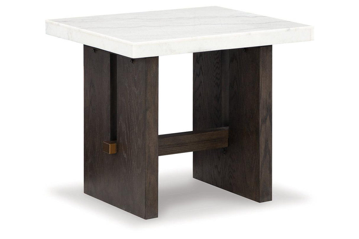 Burkhaus White/Dark Brown Coffee Table and 2 Ends by Ashley at Eve Furniture